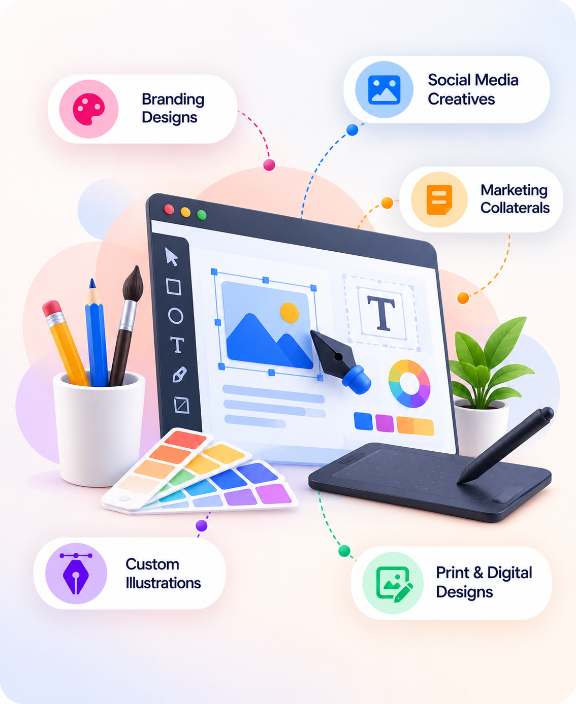 Graphic design and visual branding workspace