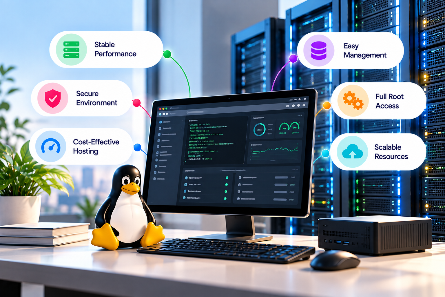 Linux hosting environment with a web server control panel